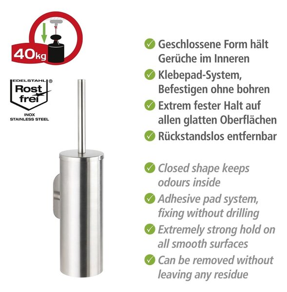 Матово-сребриста самозалепваща четка за тоалетна от неръждаема стомана Orea – Wenko