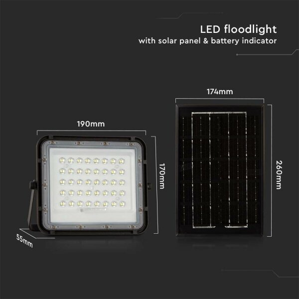 LED Екстериорен соларен прожектор LED/6W/3,2V IP65 4000K черен + д.у