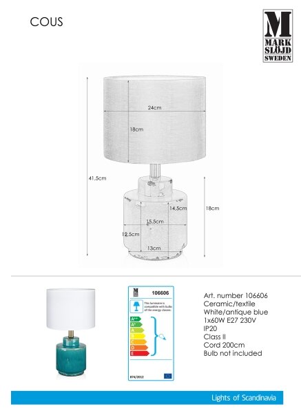 Markslöjd 106606 - Настолна лампа COUS 1xE27/60W/230V