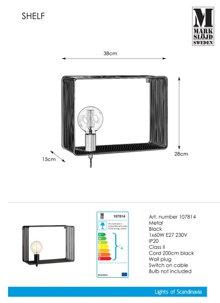 Markslöjd 107814 - Стенна лампа SHELF 1xE27/60W/230V