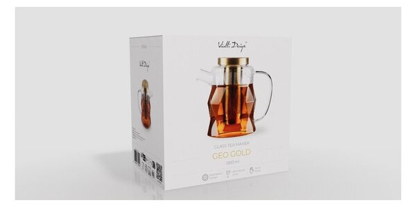 Стъклен чайник с цедка в златист цвят 1,3 l Geo – Vialli Design