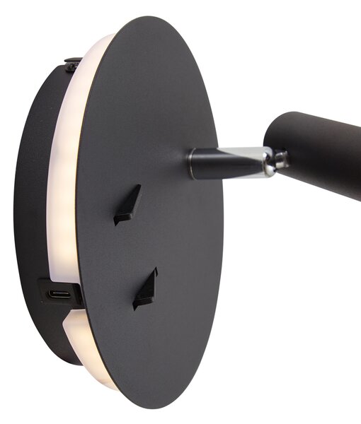 Модерна черна стенна лампа с LED и USB-C - Croft