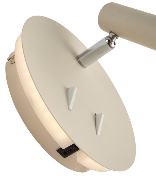 Модерна стенна лампа бежова с LED и USB-C - Croft