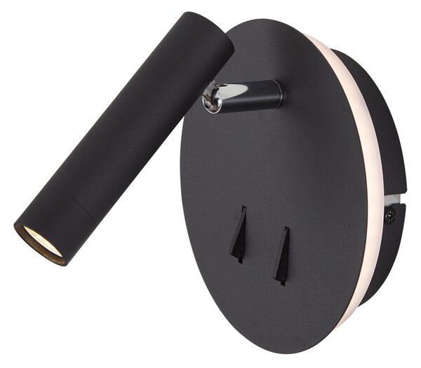 Модерна черна стенна лампа с LED и USB-C - Croft