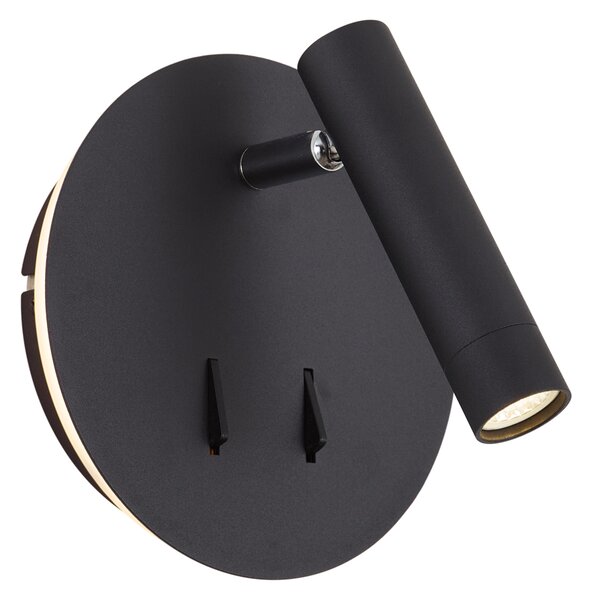 Модерна черна стенна лампа с LED и USB-C - Croft