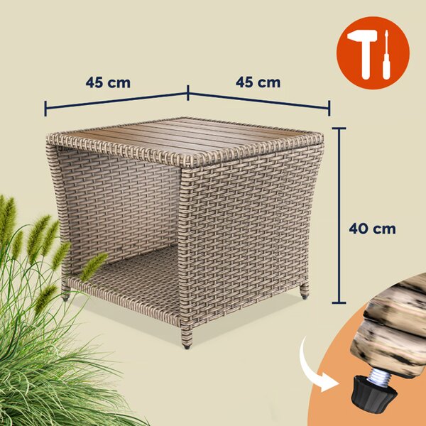 Странична маса от полиротанг с плот от акациева дървесина 45 × 45 cm Кафяво