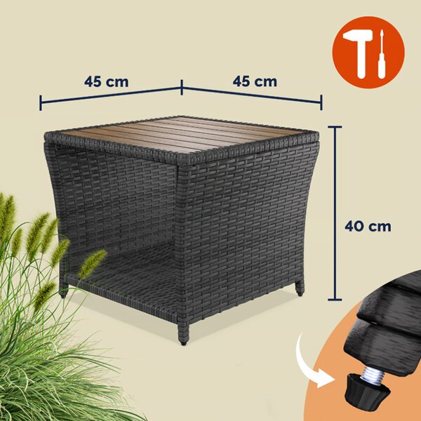 Странична маса от полиротанг с плот от акациева дървесина 45 × 45 cm Кафяво