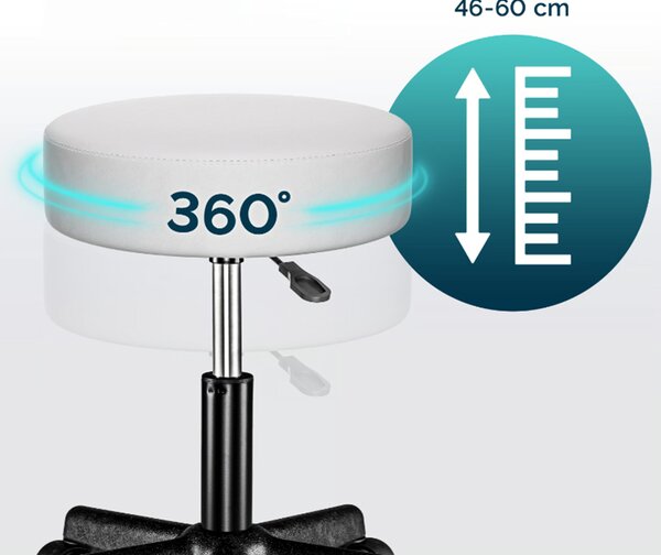 Козметичен стол на колелца 360°, регулируем - комплект от 2 Черен