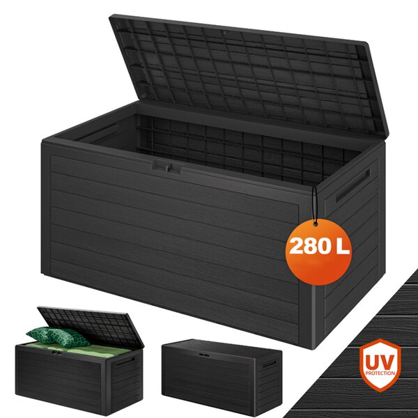 Градинска кутия за съхранение Woody 280 л - антрацит, дървесен ефект, водоустойчива