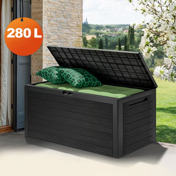 Градинска кутия за съхранение Woody 280 л - антрацит, дървесен ефект, водоустойчива