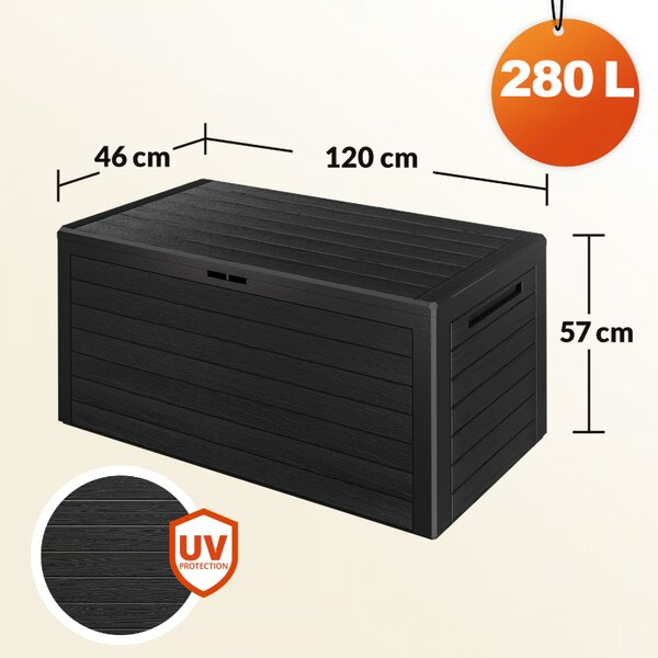 Градинска кутия за съхранение Woody 280 л - антрацит, дървесен ефект, водоустойчива