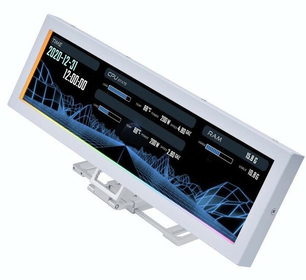 Дисплей за компютърна кутия Lian Li Universal Screen US88v1 SM088W, 8.8" 1920x480 60Hz IPS екран, ARGB ъглова подсветка, USB, бял
