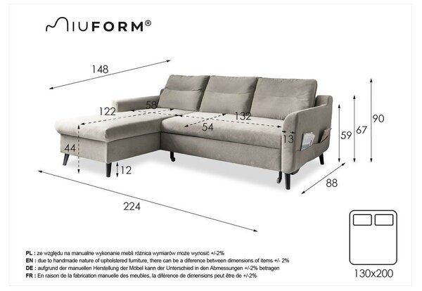 Ъглов разтегателен диван от тюркоазено кадифе, ляв ъгъл Stylish Stan - Miuform