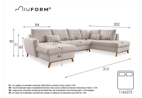 Бежов U-образен разтегателен диван, десен ъгъл Scandic Lagom - Miuform