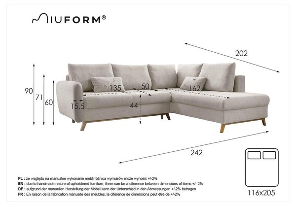 Тюркоазен ъглов разтегателен диван десен ъгъл Scandic Lagom - Miuform