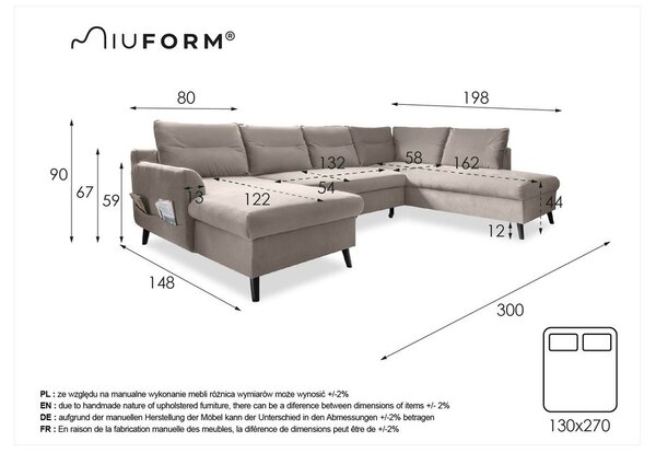 Тъмносин U-образен разтегателен диван, десен ъгъл Stylish Stan - Miuform
