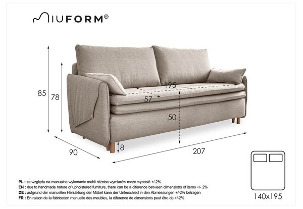 Светлокафяв разтегателен диван 207 cm Simon – Miuform
