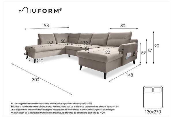 Тъмносиво U-образно разтегателно канапе от кадифе, ляв ъгъл Stylish Stan - Miuform
