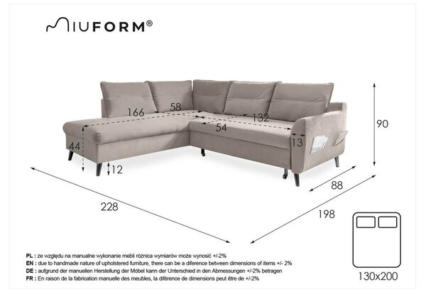 Тъмносиньо кадифено ъглово канапе L, ляв ъгъл Stylish Stan - Miuform