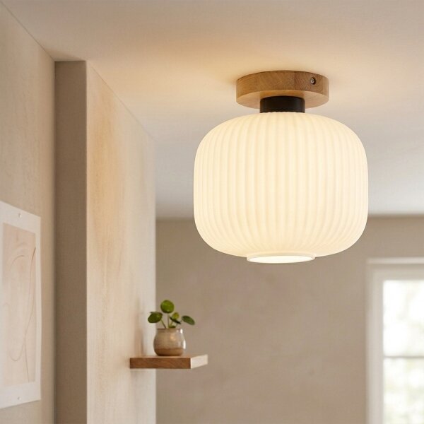 Таванно осветително тяло HARMA WOOD 1xE27/15W/230V дъб/бял Ø 25 см