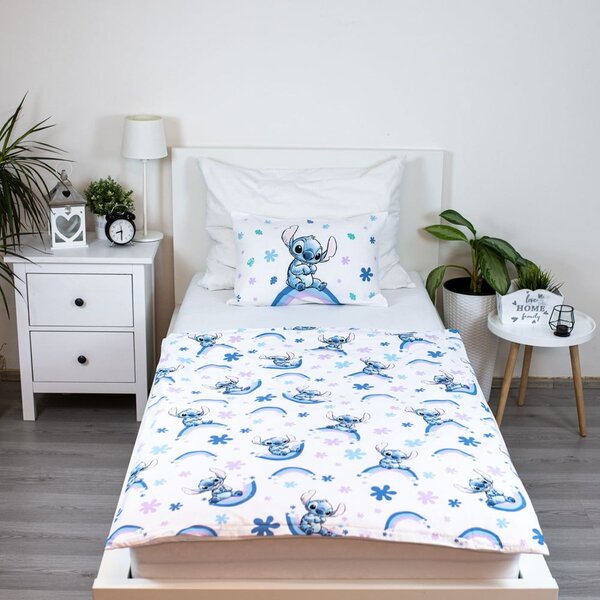 Бяло/синьо памучно детско спално бельо 135x100 cm Lilo and Stitch "Rainbow" – Jerry Fabrics