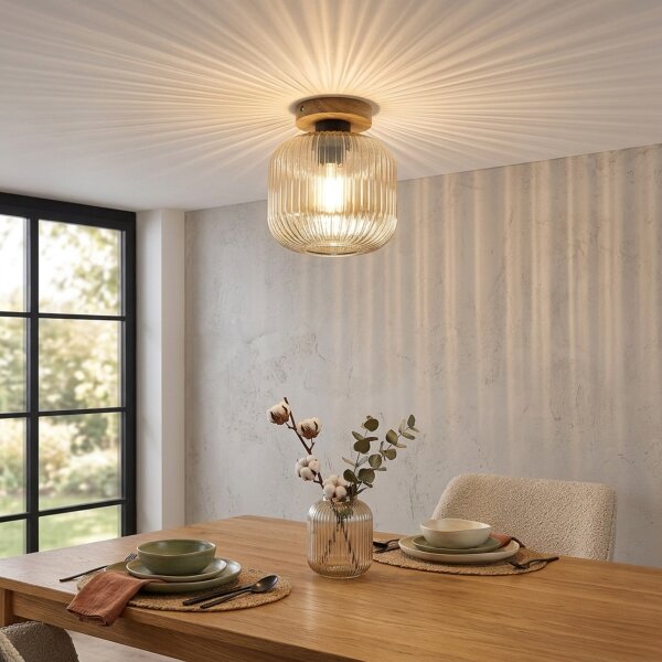 Плафон MILOU WOOD 1xE27/15W/230V дъб/опушено бежово диаметър 20 см