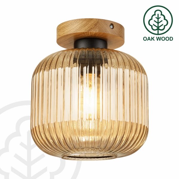 Плафон MILOU WOOD 1xE27/15W/230V дъб/опушено бежово диаметър 20 см