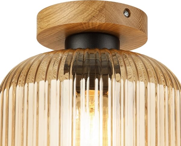 Плафон MILOU WOOD 1xE27/15W/230V дъб/опушено бежово диаметър 20 см