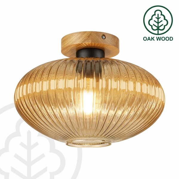 Таванно осветително тяло MILOU WOOD 1xE27/15W/230V дъб/димно бежово Ø 29 см