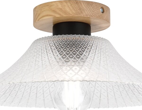 Таванно осветително тяло JULL WOOD 1xE27/15W/230V, дъб/прозрачно стъкло, диаметър 34 см
