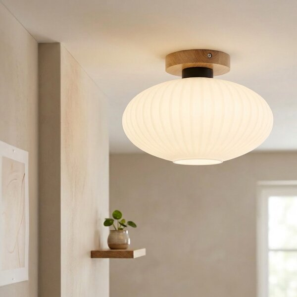Плафон HARMA WOOD 1xE27/15W/230V дъб/бял Ø 30 см