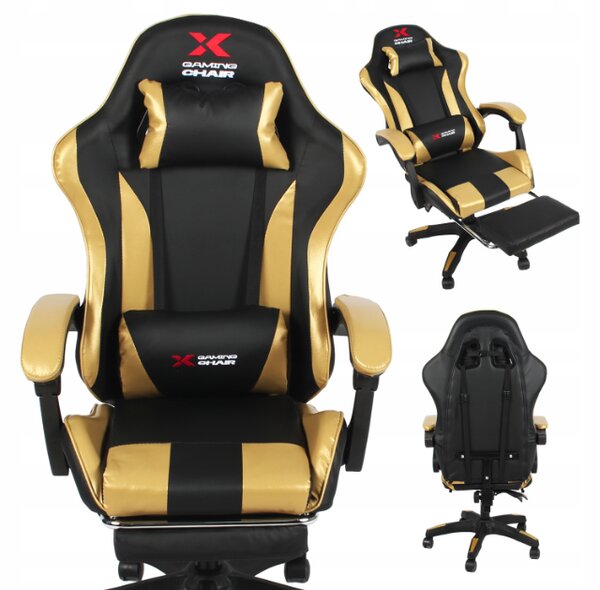 Геймърски стол Xgaming с поставка за крака - черен и златен