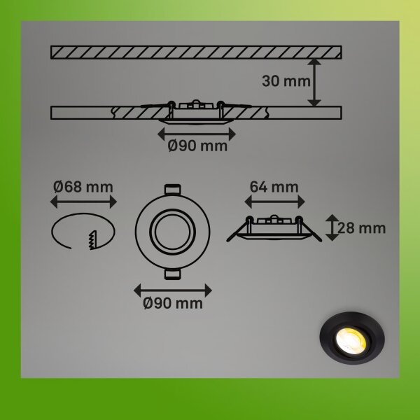 Briloner 7586035 - комплект от 3 вградени LED осветителни тела за баня KLIRA, LED/4,9W/230V, IP23, черно