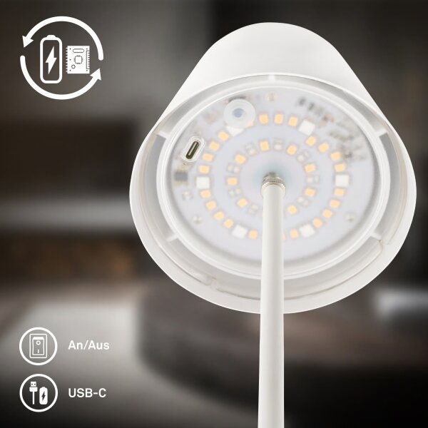 Briloner 7510016 - LED RGBW димируема настолна лампа CALIDA 2,5W/5V IP44 1200 mAh бяла