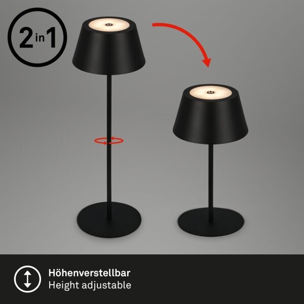 Brilo - LED RGB настолна акумулаторна сензорна лампа KIKI LED/2,6W/5V IP44 2600 mAh черна