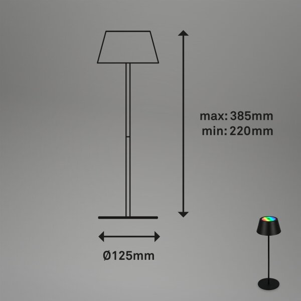 Brilo - LED RGB настолна акумулаторна сензорна лампа KIKI LED/2,6W/5V IP44 2600 mAh черна
