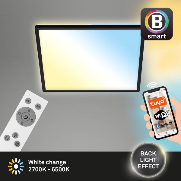 Briloner 7060-015 - димируем LED панел SLIM 22W/230V 42x42 cm черен Wi-Fi Tuya + дистанционно управление