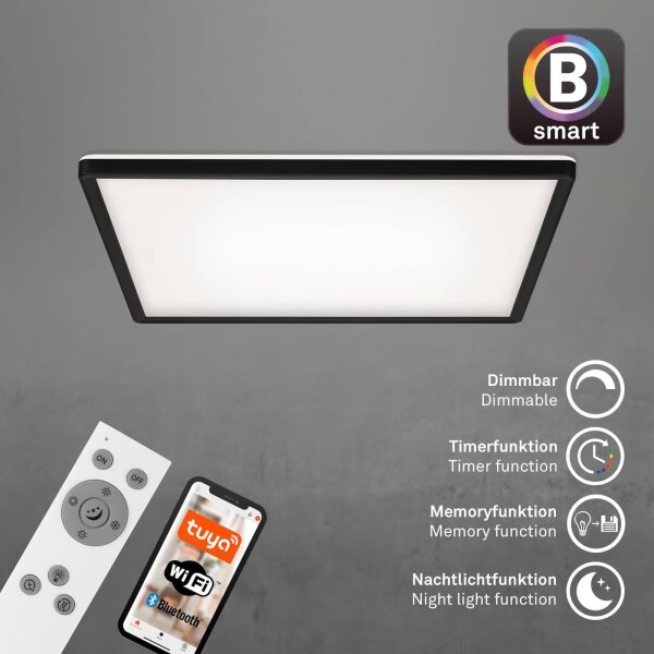 Briloner 7060-015 - димируем LED панел SLIM 22W/230V 42x42 cm черен Wi-Fi Tuya + дистанционно управление