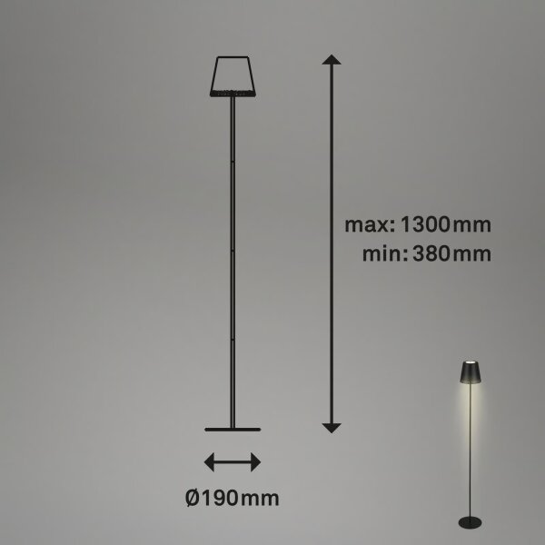 Briloner 1438015 - димируема LED подова лампа KIKI 4,3W/5V IP44 2600 mAh черна