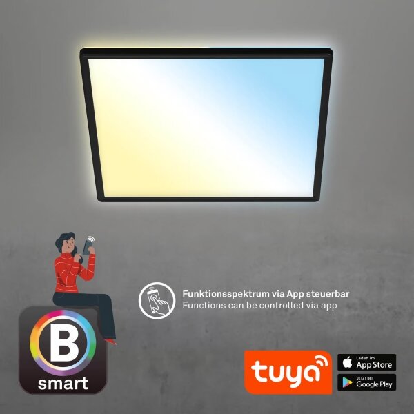 Briloner 7060-015 - димируем LED панел SLIM 22W/230V 42x42 cm черен Wi-Fi Tuya + дистанционно управление