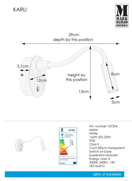 Markslöjd 107324 - LED Стенна лампа KARLI LED/6W/230V