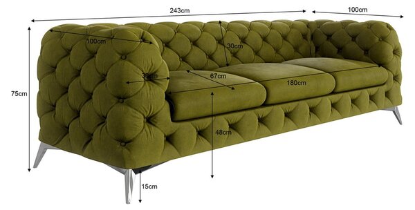 Зелен кадифен диван 243 cm Chelsea – Ropez