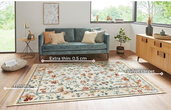 Кремав килим от вискоза 95x140 cm Oriental Flowers – Nouristan