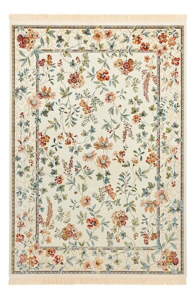 Кремав килим от вискоза 95x140 cm Oriental Flowers – Nouristan