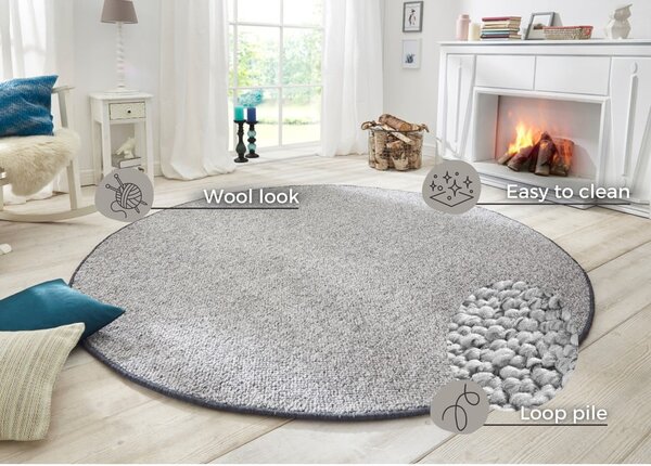 Сив кръгъл килим ø 200 cm Wolly – BT Carpet