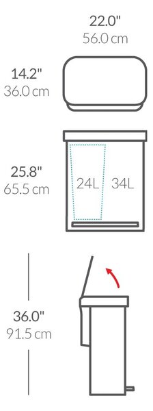 Бяло стоманено кошче за боклук с педал 58 l – simplehuman