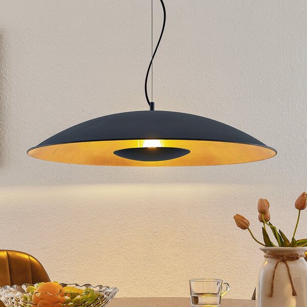 Lindby Висяща лампа Narisara, Ø 80 cm, E27, черно-златиста, Затъмняване, Черен, Дневна/трапезария, Метал, Модерен