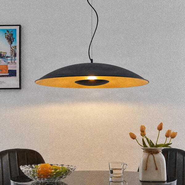 Lindby Висяща лампа Narisara, Ø 80 cm, E27, черно-златиста, Затъмняване, Черен, Дневна/трапезария, Метал, Модерен