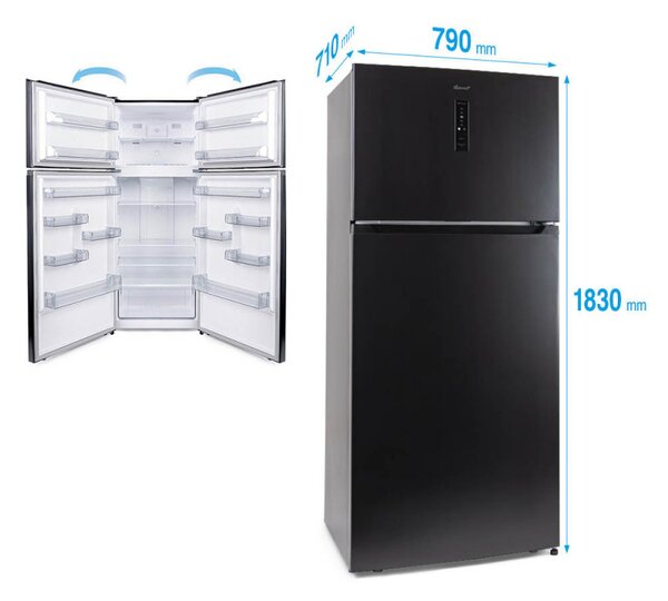Хладилник Diplomat NFT185IE, 528 л, Клас Е, Реверсивни врати, Total No Frost, Външен контрол с LED дисплей, Черен