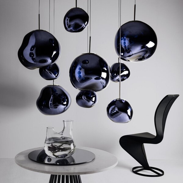 Tom Dixon LED висяща лампа Melt Mini, Ø 28 cm, димен, Затъмняване, Сив, Дневна/трапезария, Пластмаса, Дизайн